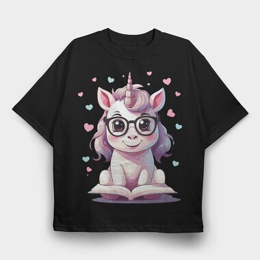 Cute Unicorn Reading, Tricou Oversize Barbati (Unisex)