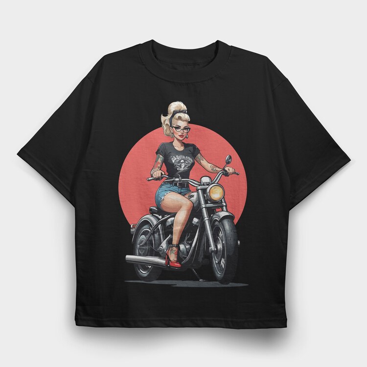 Pin Up Girl Bike, Tricou Oversize Barbati (Unisex)