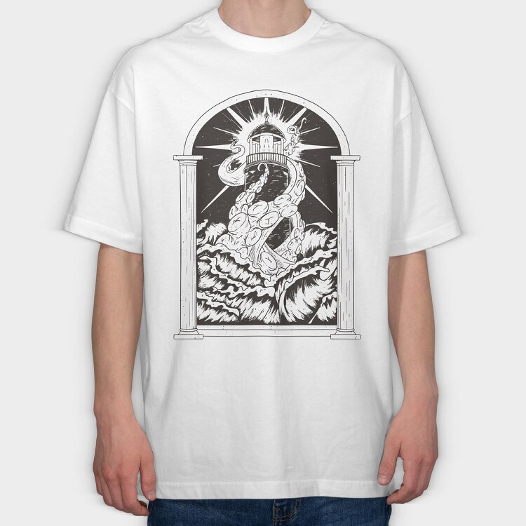 Lighthouse Kraken, Tricou Oversize Barbati (Unisex)