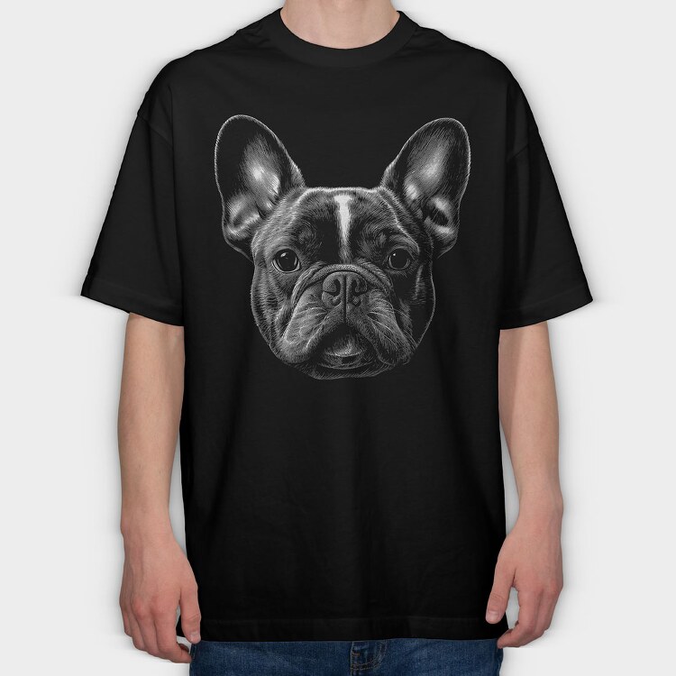 Bulldog Portrait Monochrome, Tricou Oversize Barbati (Unisex)