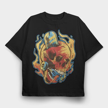 Skull Skater in Fire, Tricou Oversize Barbati (Unisex)