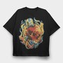 Skull Skater in Fire, Tricou Oversize Barbati (Unisex)