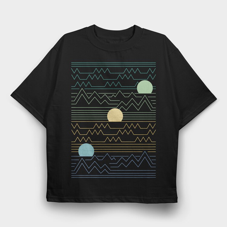 Lineart Sunset Landscape, Tricou Oversize Barbati (Unisex)