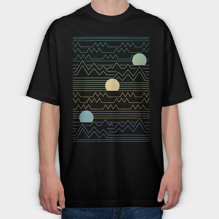 Lineart Sunset Landscape, Tricou Oversize Barbati (Unisex)