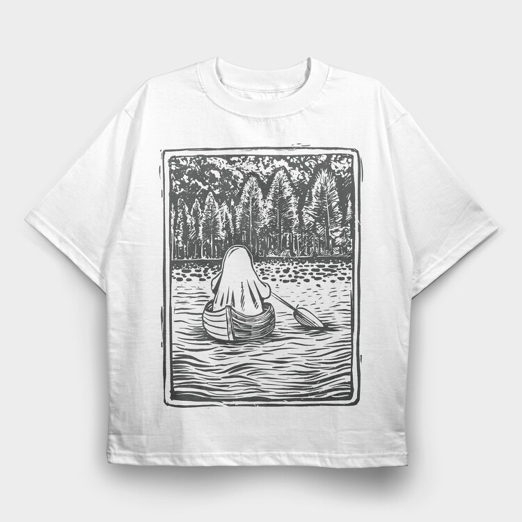 Lino Art Ghost Boat, Tricou Oversize Barbati (Unisex)