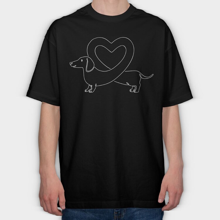 Dachshund Heart, Tricou Oversize Barbati (Unisex)