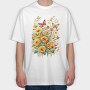 Butterfly and Flowers, Tricou Oversize Barbati (Unisex)