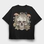 Skull With Mushrooms and Flowers, Tricou Oversize Barbati (Unisex)