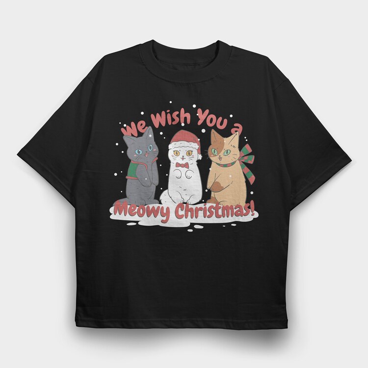 We Wish You a Meowy Christmas, Tricou Oversize Barbati (Unisex)