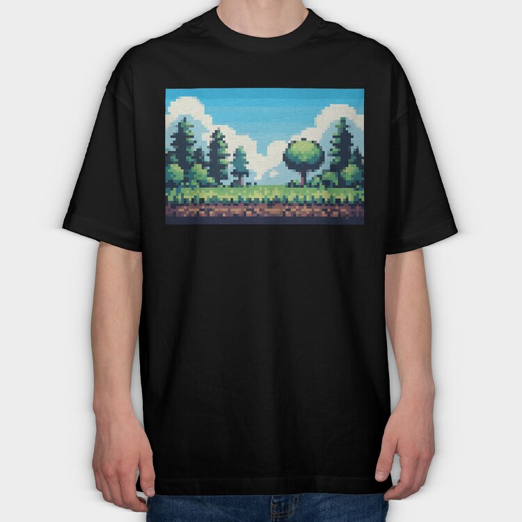 Pixel Art Landscape, Tricou Oversize Barbati (Unisex)