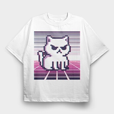 Pixel White Cat, Tricou Oversize Barbati (Unisex)