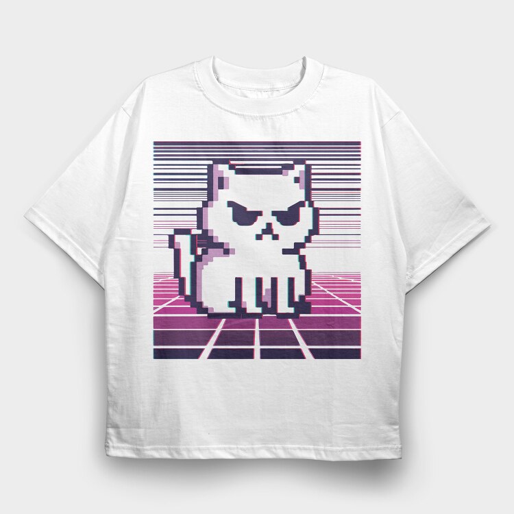 Pixel White Cat, Tricou Oversize Barbati (Unisex)