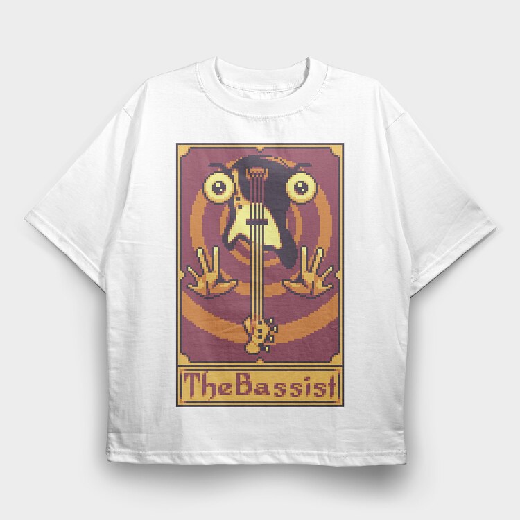 Pixelart Tarot Card the Bassist, Tricou Oversize Barbati (Unisex)