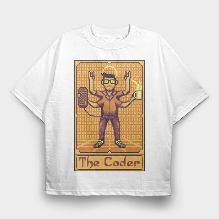 Pixelart Tarot Card the Coder, Tricou Oversize Barbati (Unisex)