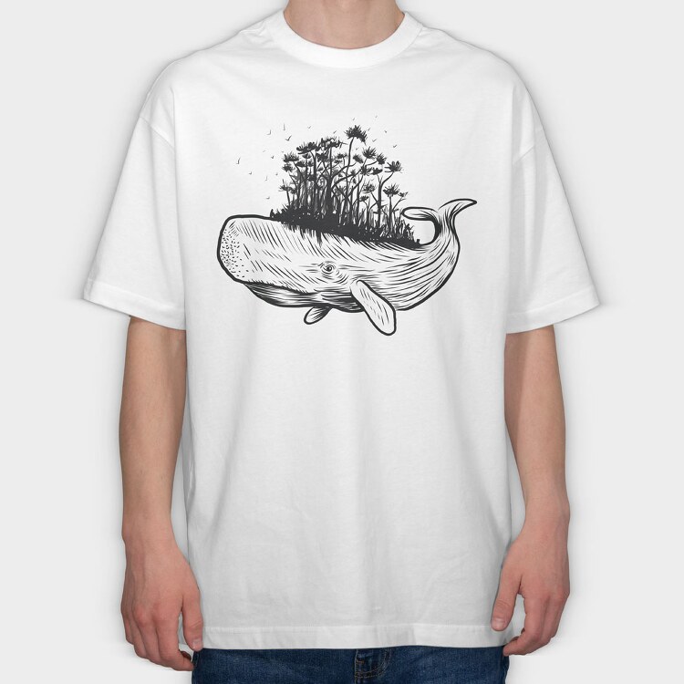 Whale and Tree, Tricou Oversize Barbati (Unisex)