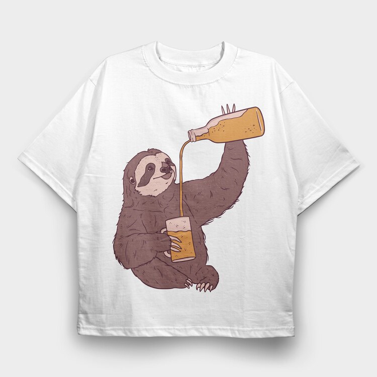 Sloth Beer, Tricou Oversize Barbati (Unisex)