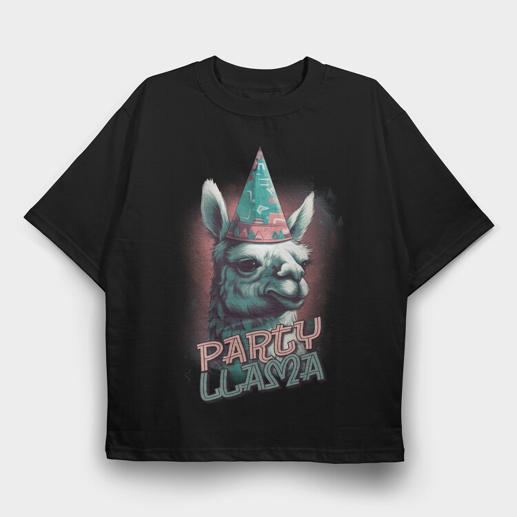 Llama Birthday Party, Tricou Oversize Barbati (Unisex)