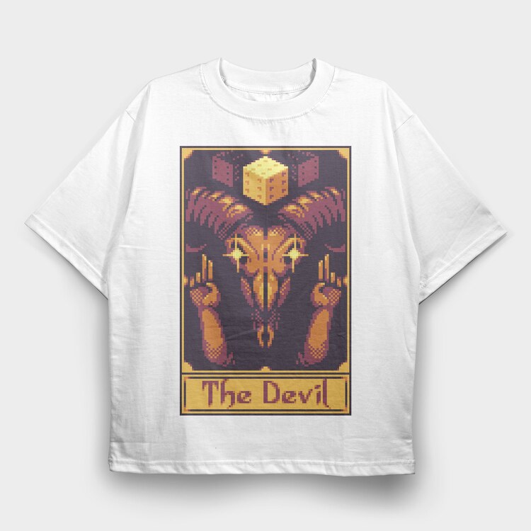 Pixelart Tarot Card the Devil, Tricou Oversize Barbati (Unisex)