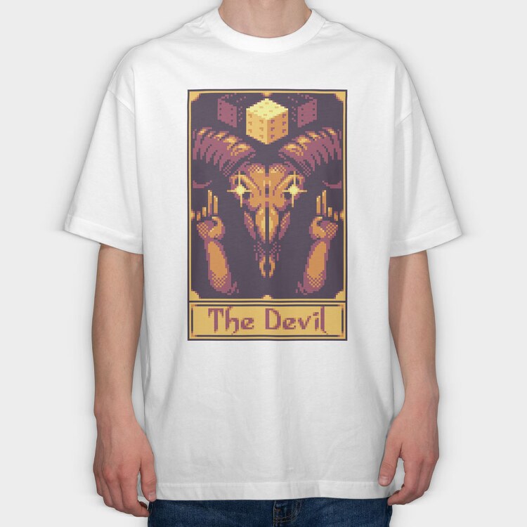 Pixelart Tarot Card the Devil, Tricou Oversize Barbati (Unisex)