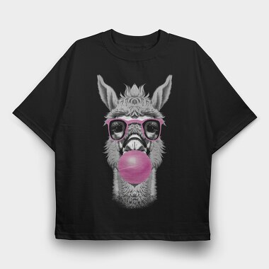 Llama Monochrome Bubblegum, Tricou Oversize Barbati (Unisex)