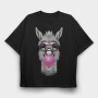 Llama Monochrome Bubblegum, Tricou Oversize Barbati (Unisex)