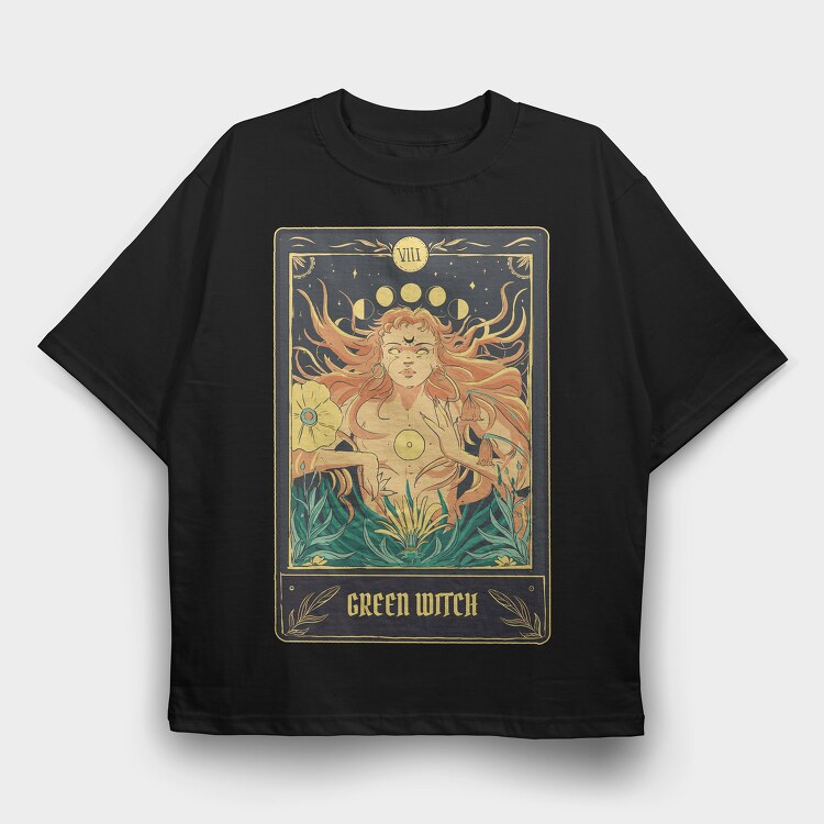 Green Witch Tarot Card, Tricou Oversize Barbati (Unisex)