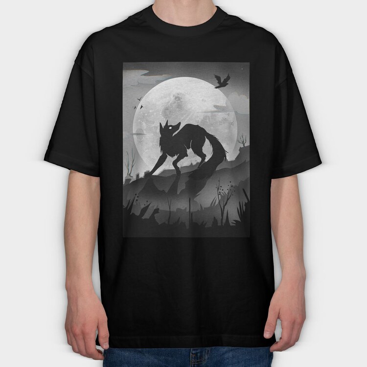 Dark Animals Wolf Silhouette, Tricou Oversize Barbati (Unisex)