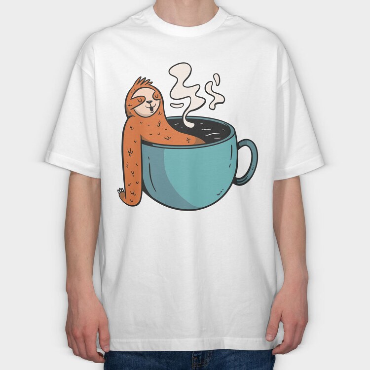 Sloth Coffee Hot Tub, Tricou Oversize Barbati (Unisex)