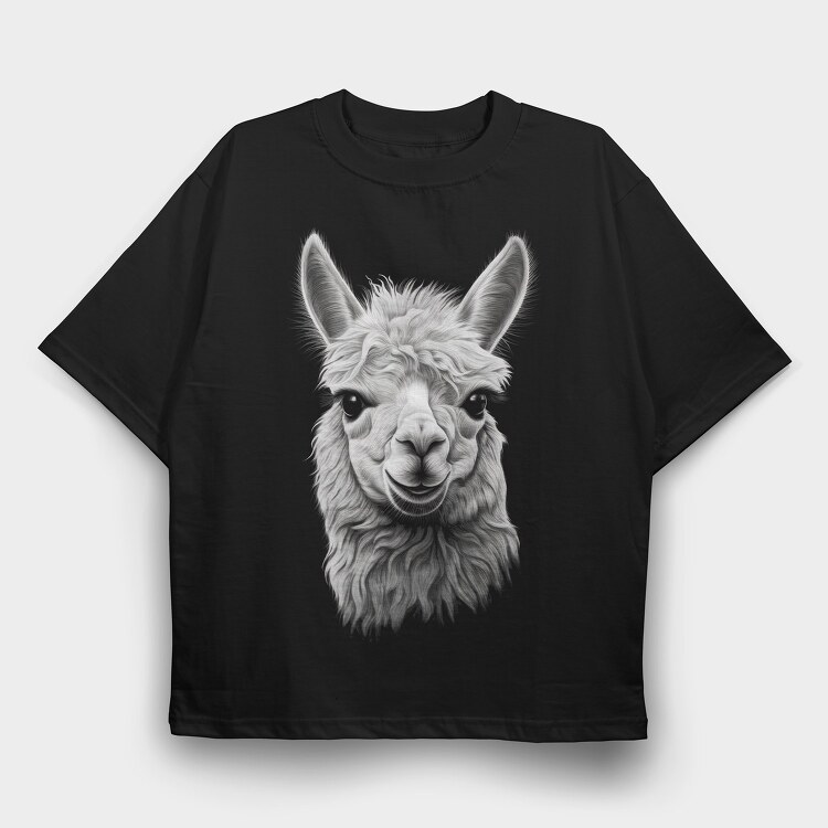 Llama Portrait, Tricou Oversize Barbati (Unisex)