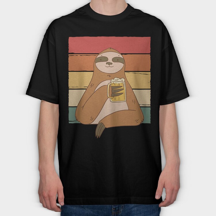 Sloth Drinking Beer, Tricou Oversize Barbati (Unisex)