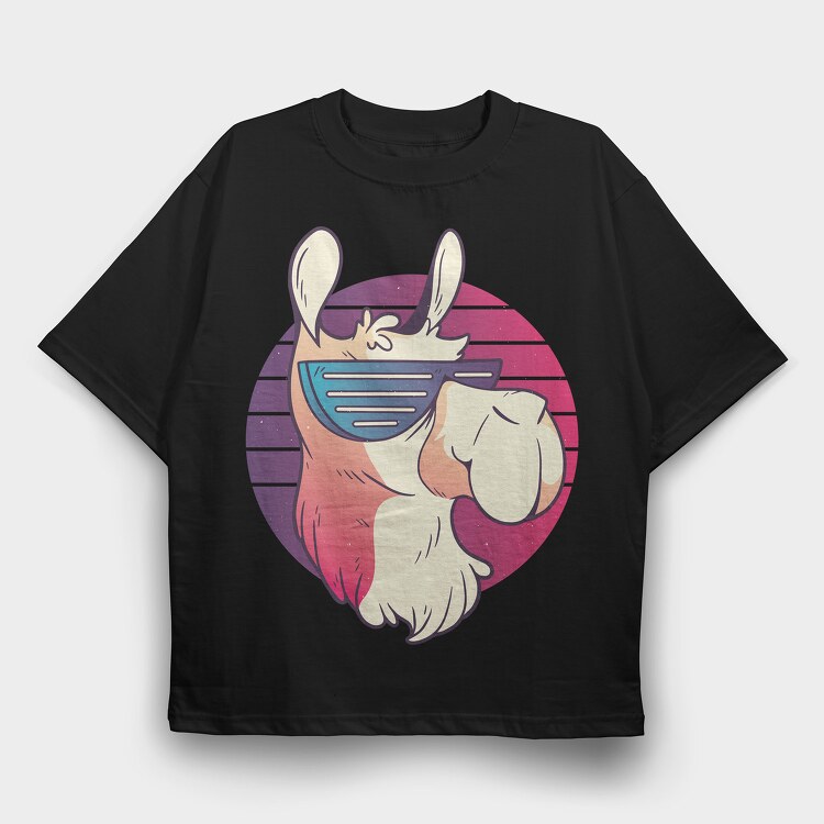 Llama Sunglasses Retro, Tricou Oversize Barbati (Unisex)