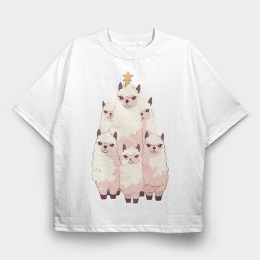 Llamas Christmas Tree, Tricou Oversize Barbati (Unisex)