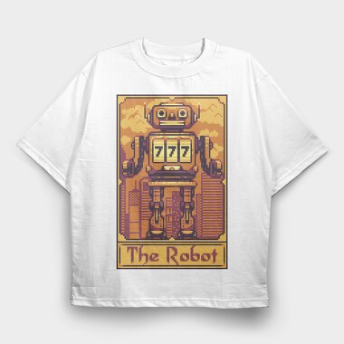 Pixelart Tarot Card the Robot, Tricou Oversize Barbati (Unisex)