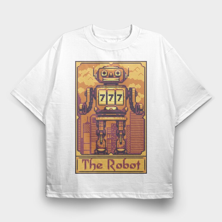Pixelart Tarot Card the Robot, Tricou Oversize Barbati (Unisex)