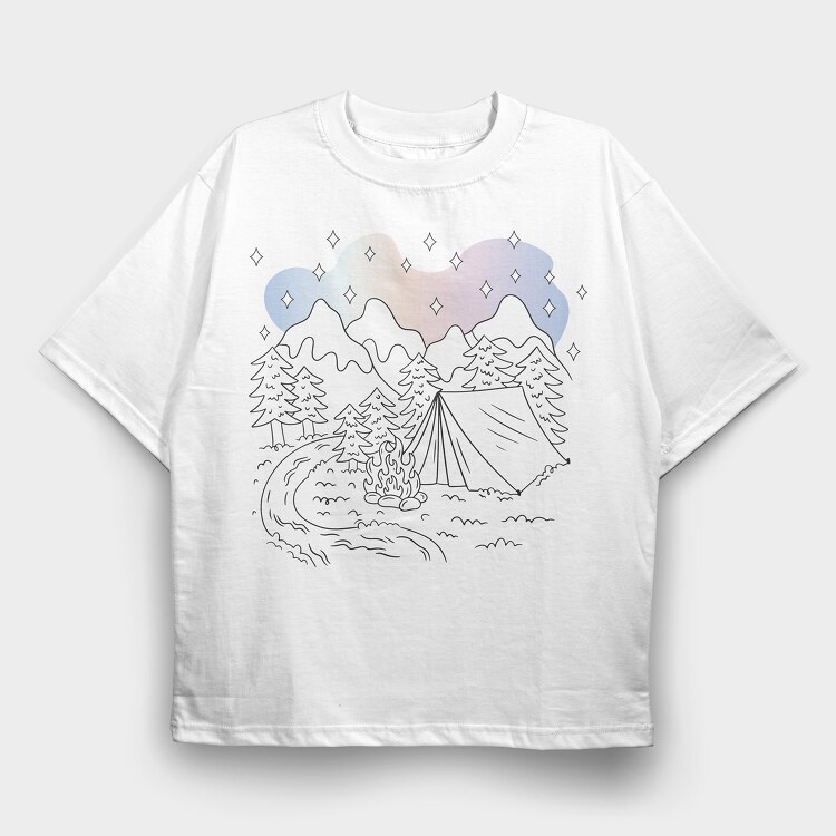 Camping Aurora, Tricou Oversize Barbati (Unisex)