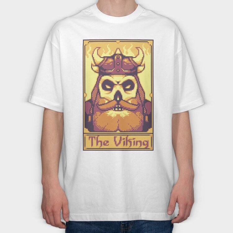 Pixelart Tarot Card the Viking, Tricou Oversize Barbati (Unisex)