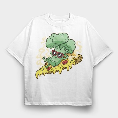Pizza Brocoli Cartoon, Tricou Oversize Barbati (Unisex)