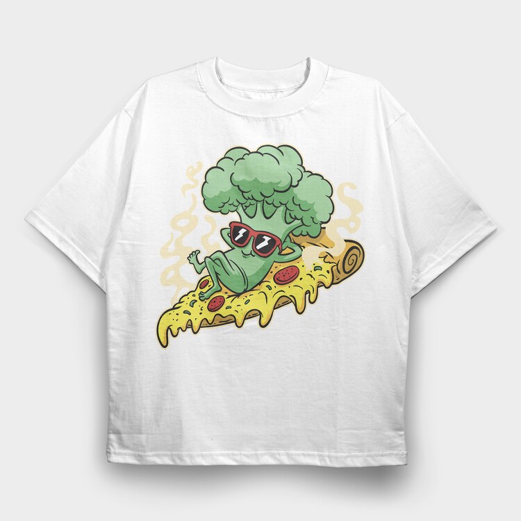 Pizza Brocoli Cartoon, Tricou Oversize Barbati (Unisex)