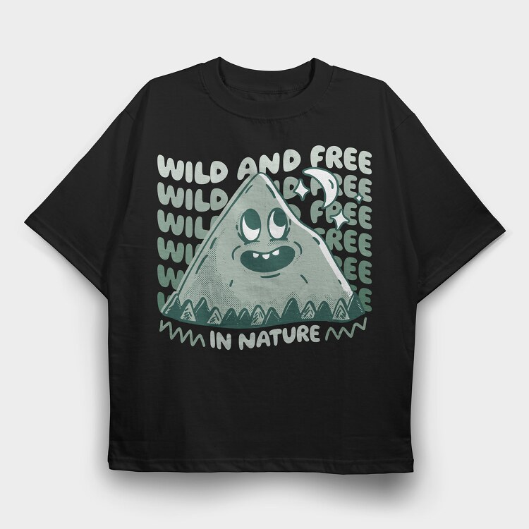 Wild and Free Mountain Cartoon, Tricou Oversize Barbati (Unisex)