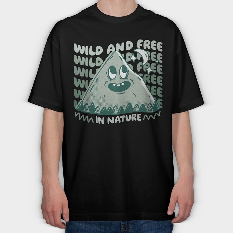Wild and Free Mountain Cartoon, Tricou Oversize Barbati (Unisex)