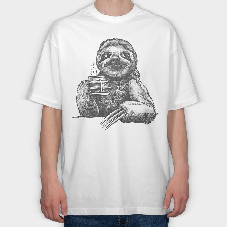 Sloth Sketch Coffee, Tricou Oversize Barbati (Unisex)