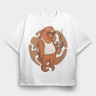 Sloth With Coffee Mug, Tricou Oversize Barbati (Unisex)