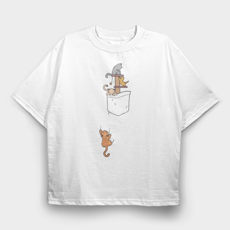 Pocket Cats, Tricou Oversize Barbati (Unisex)