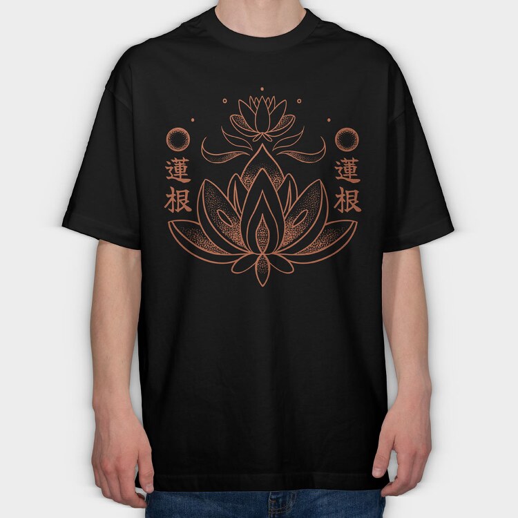 Lotus Flower Orange Japanese, Tricou Oversize Barbati (Unisex)