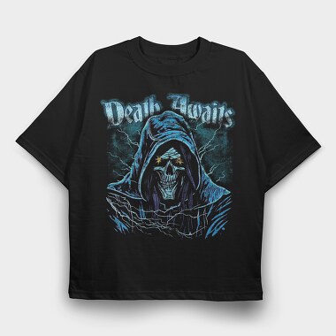 Death Awaits Grim, Tricou Oversize Barbati (Unisex)