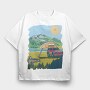 Camping on the Lake Landscape, Tricou Oversize Barbati (Unisex)