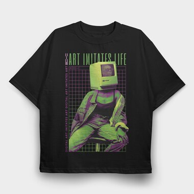 Wireframe Art Life Pc Head, Tricou Oversize Barbati (Unisex)