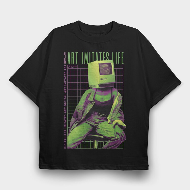 Wireframe Art Life Pc Head, Tricou Oversize Barbati (Unisex)