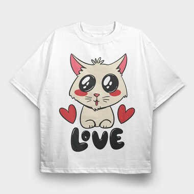 Love Cute Cat, Tricou Oversize Barbati (Unisex)