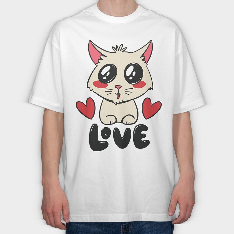 Love Cute Cat, Tricou Oversize Barbati (Unisex)